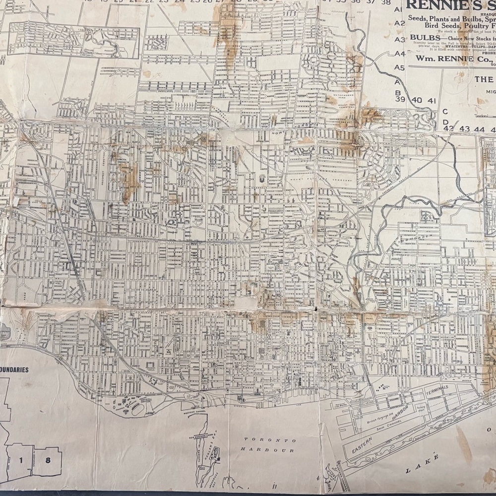 Vintage Rennies seed map of Toronto 1923